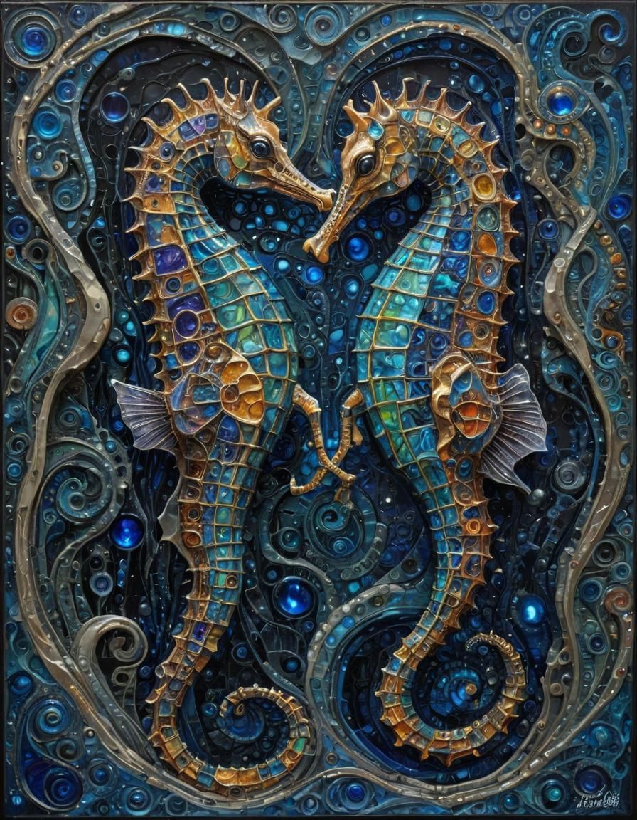 Mystic Seahorses in Expressionist Style