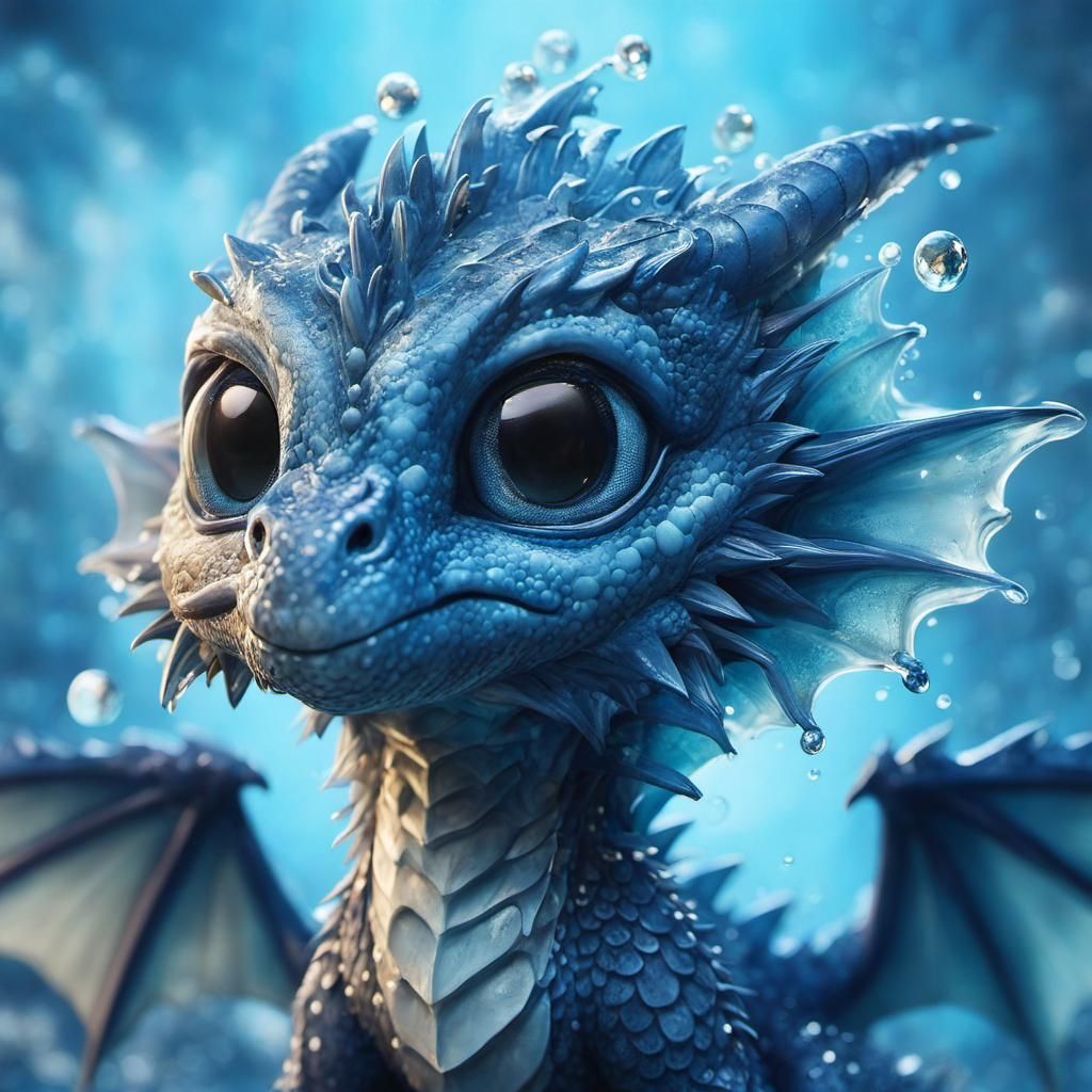 Adorable Water Dragon Portrait in Anime Style