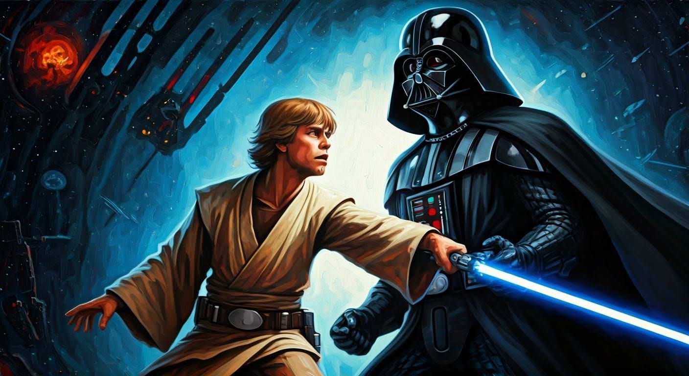 Epic Confrontation in Gouache with Impasto Textures