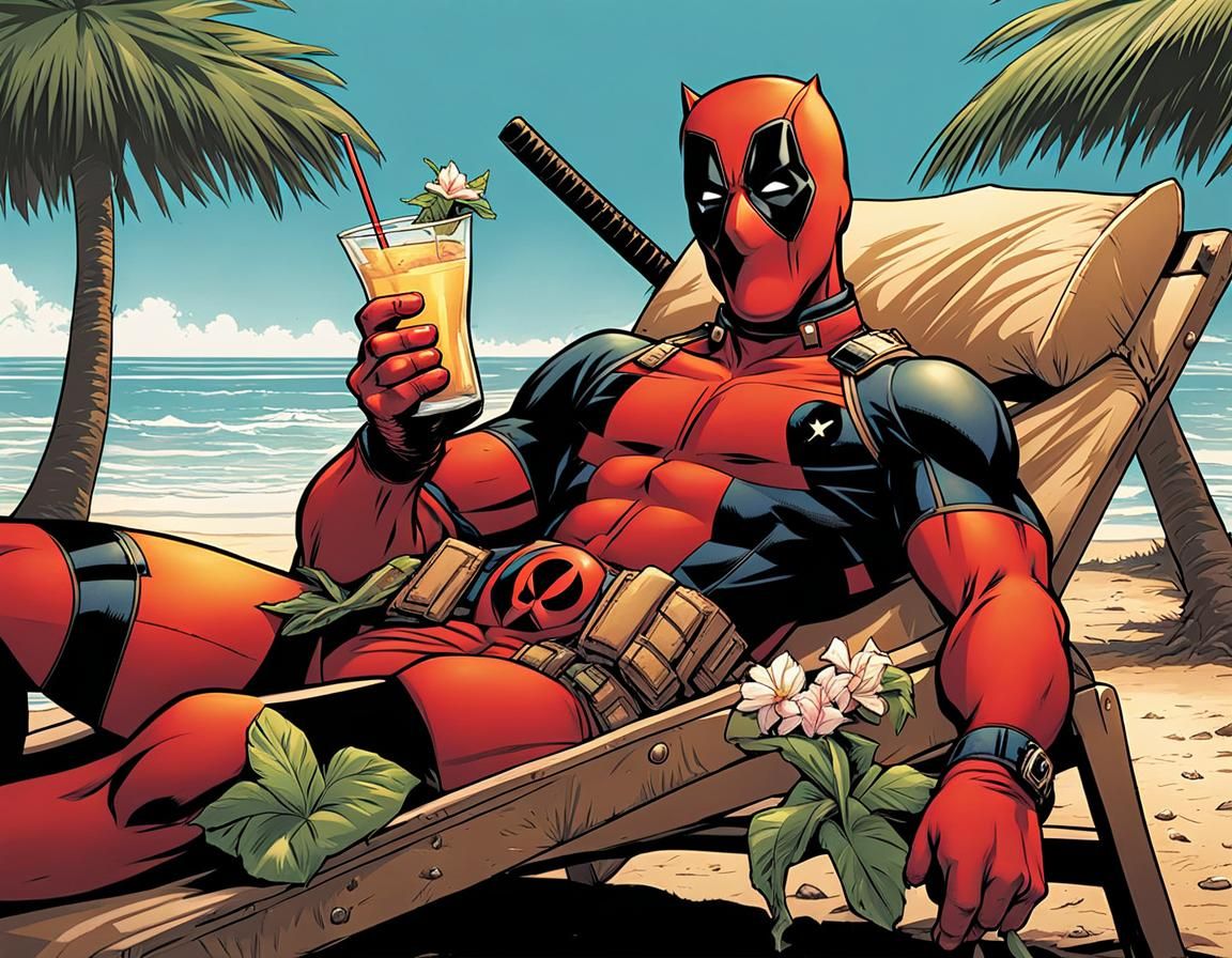 Deadpool's Beach Vacation in Comic Book Art
