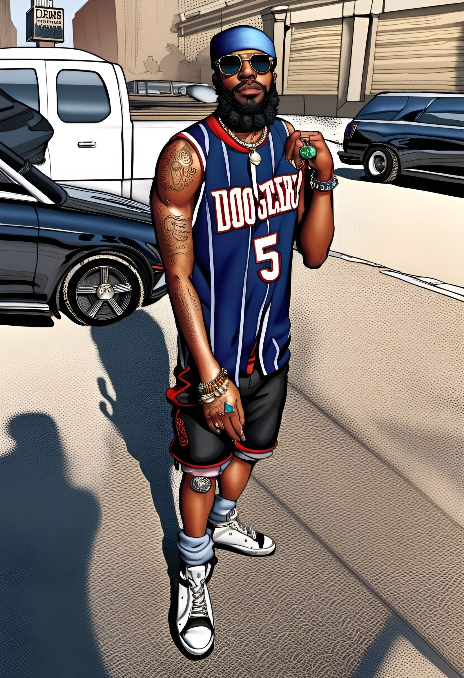 Rapper Portrait with Beard and Jewelry, 3D Rendered