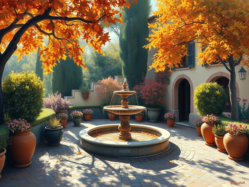 Andalusian Garden in Autumn Oil Painting