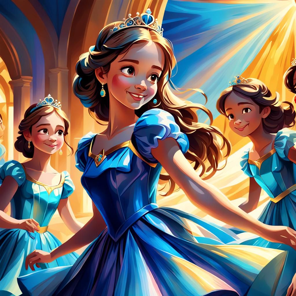 Princess Playing with Friends in Oil Painting Style