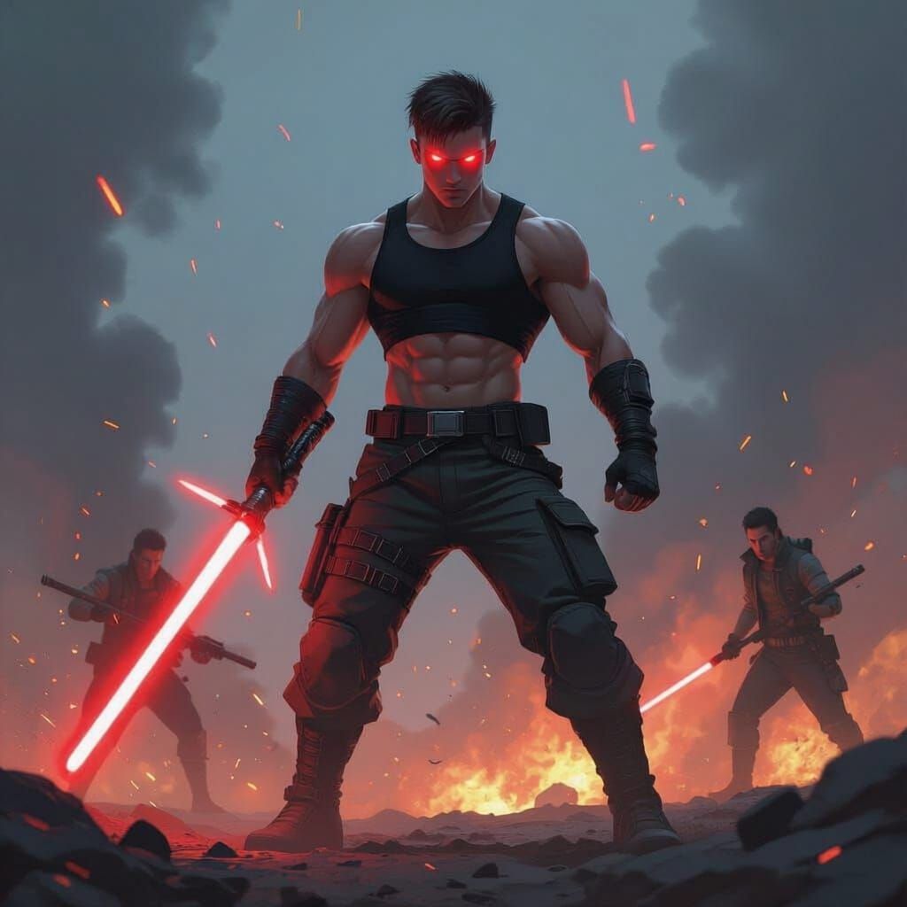 Anime Warrior on Fiery Battlefield