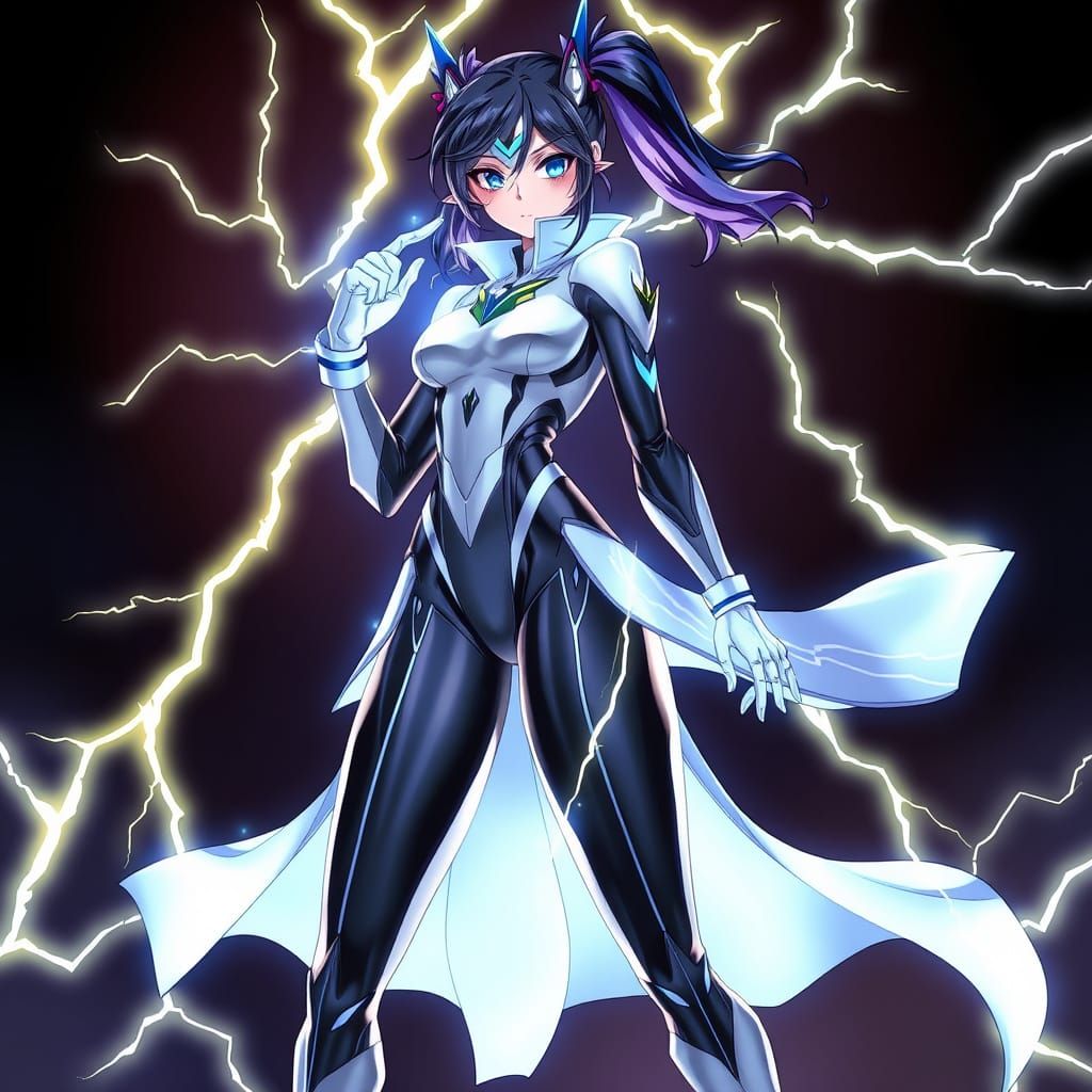 Cyberpunk Anime Villainess with Electric Suit and Skirts