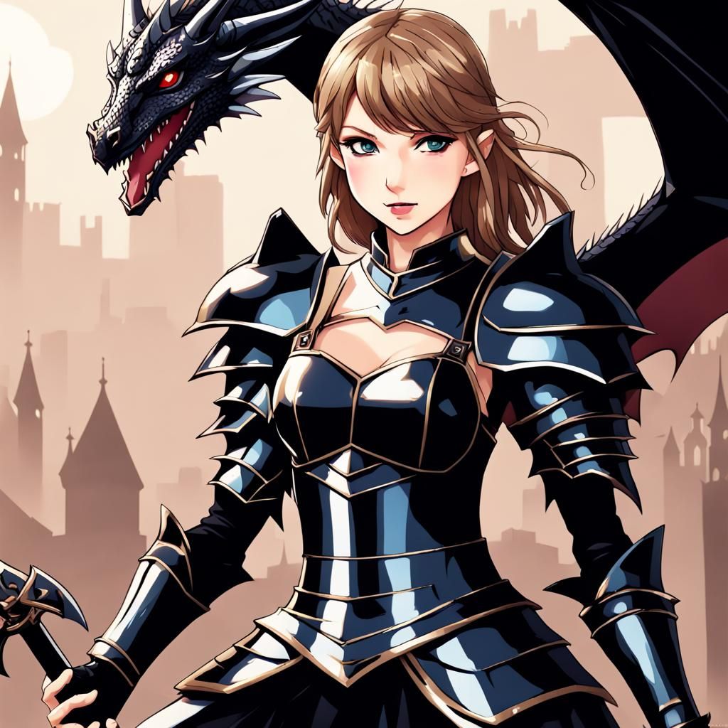 Taylor Swift as Dragon Knight in Anime Style