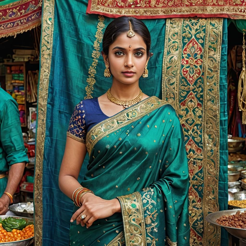 Retro Bollywood Poster of Woman in Silk Sari