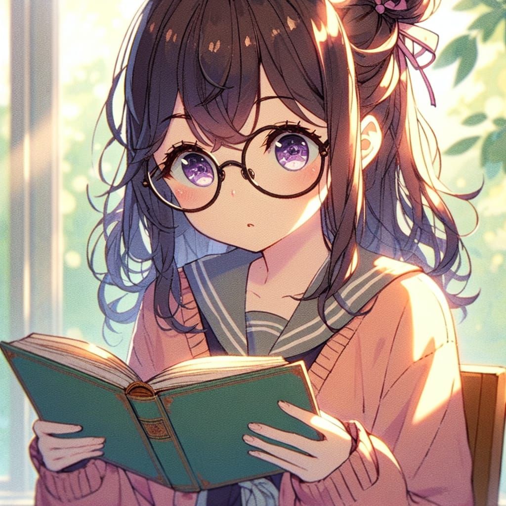 Anime Girl Reading Book in Manga Style