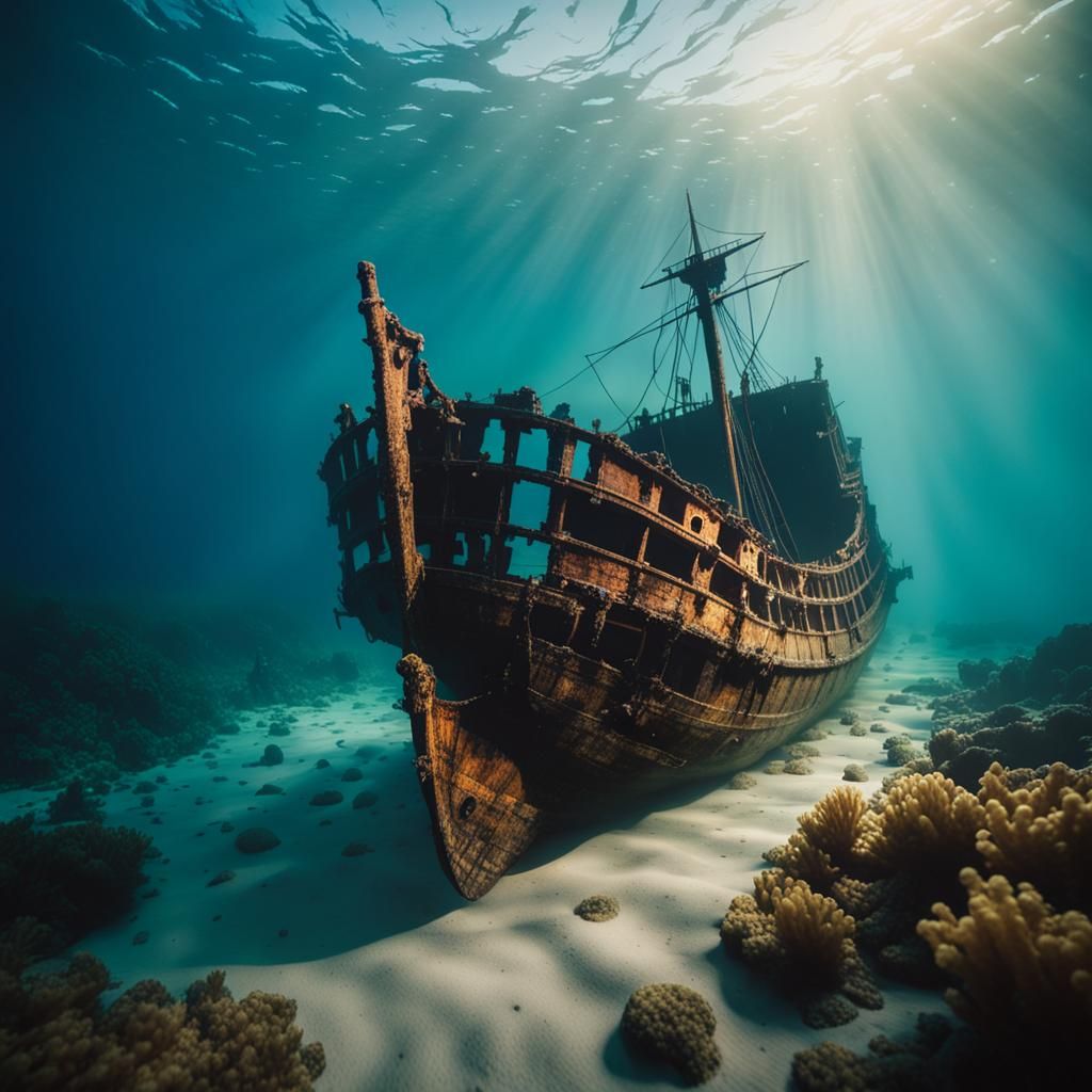 Wrecked sunken ship