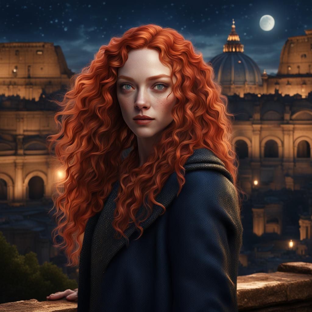 Red-Haired Woman in Rome, Detailed Digital Painting