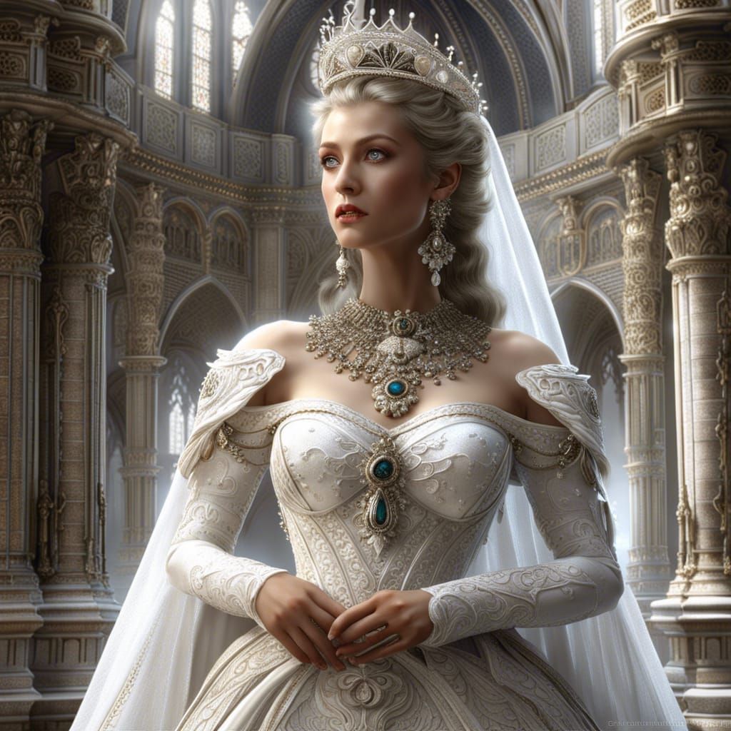 Beautiful Princess in Wedding Dress, Surreal 3D Render