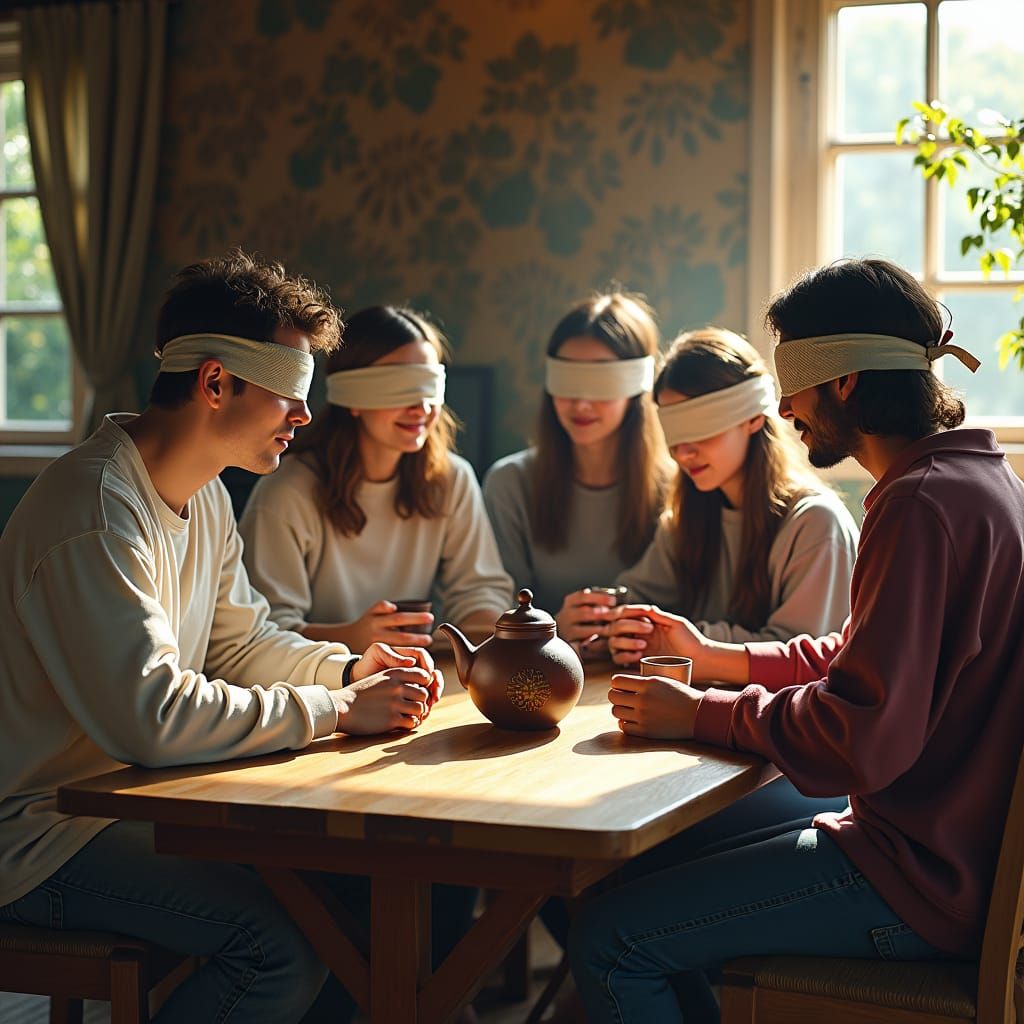 Blindfolded Tea Ceremony: An Oil Painting