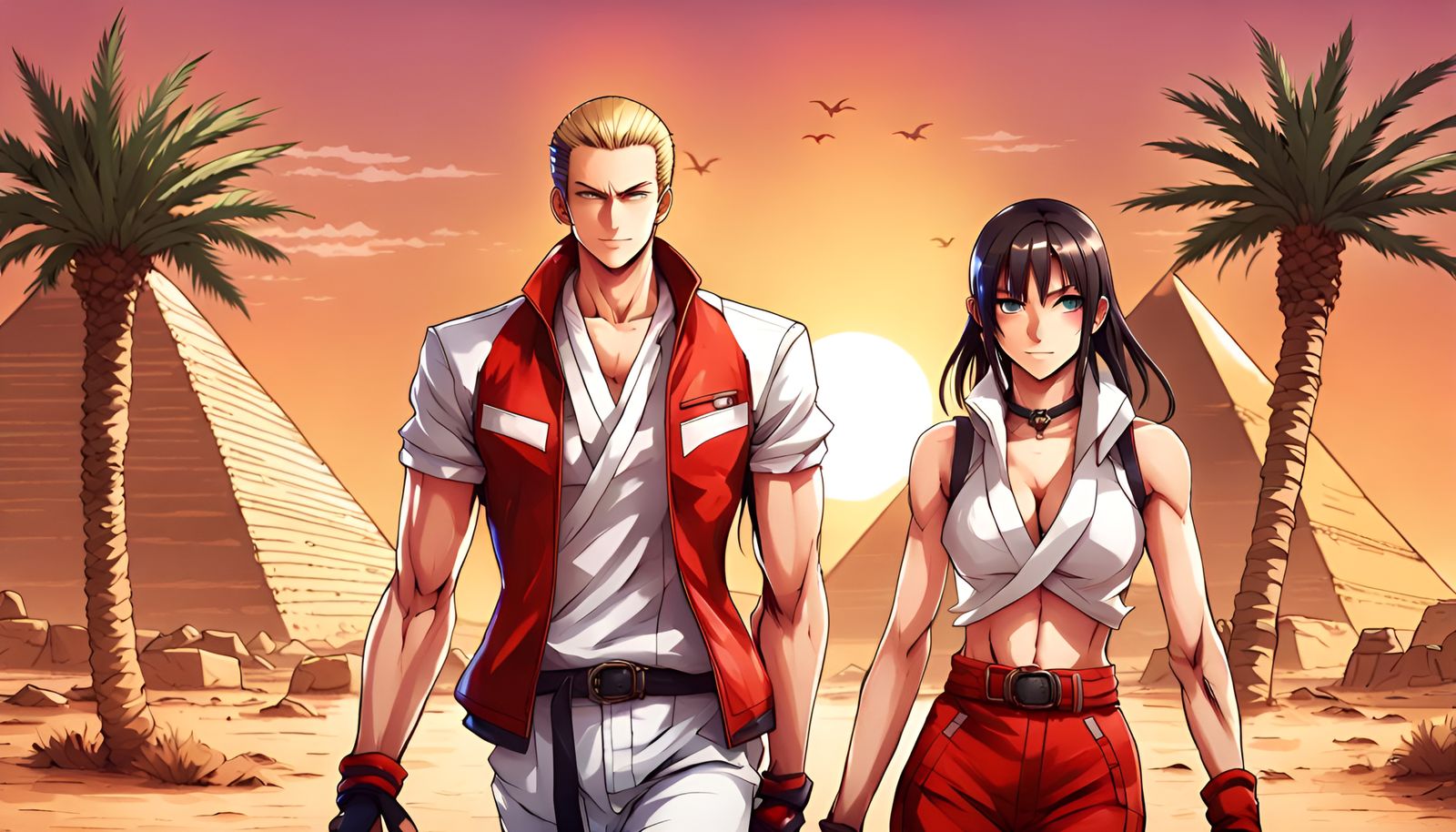 Mai Shiranui and Andy Bogard in Egypt: Anime Art