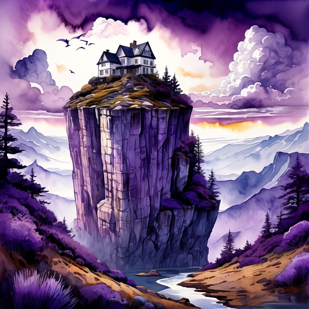 Cliffside House in Watercolour Illustration Style