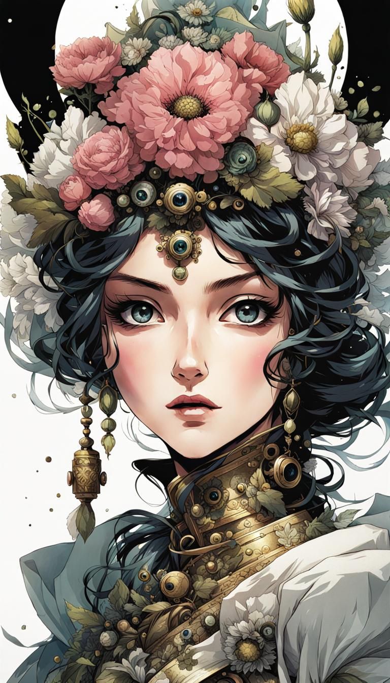 Flower Princess Portrait in Cottagecore Manga Style