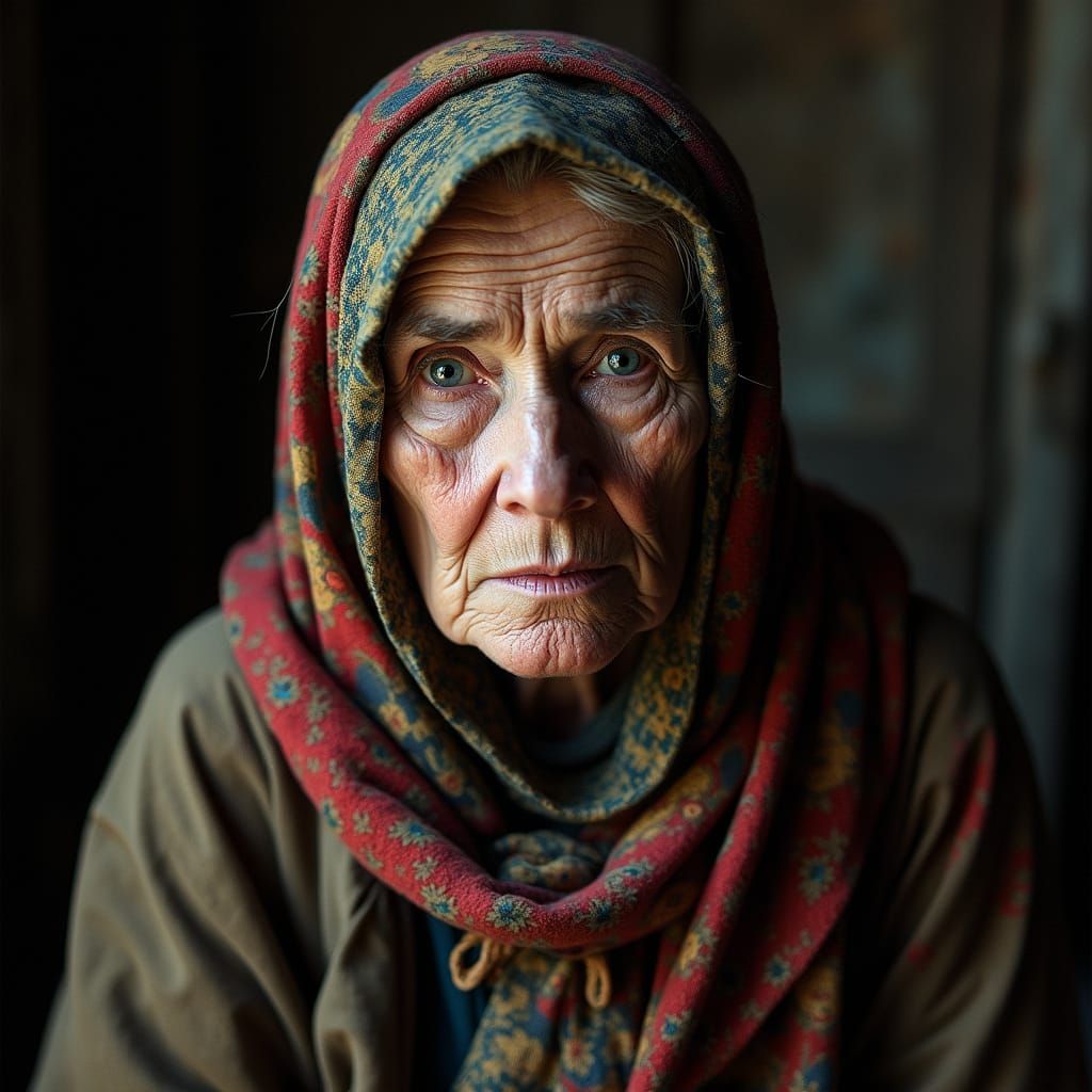 A Stoic Russian Woman in Traditional Attire, Frozen in a 100...