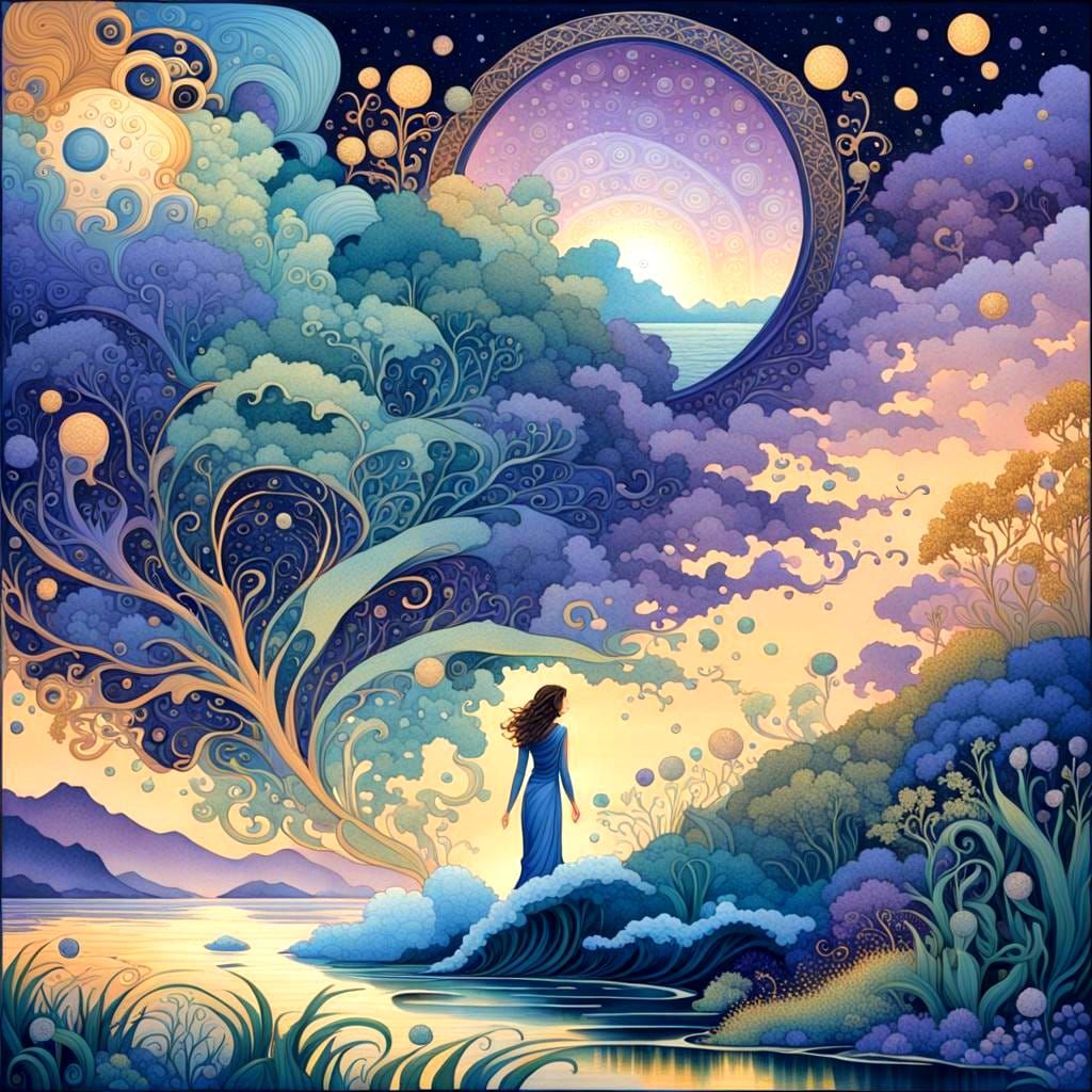 Ethereal Woman in Art Nouveau Twilight