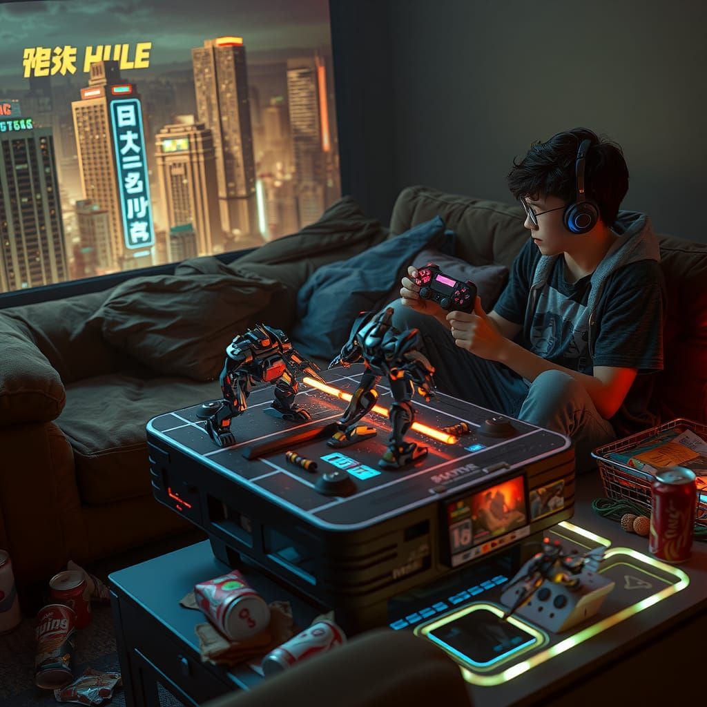 Immersive Mecha Battle in Gritty Sci-Fi Metropolis