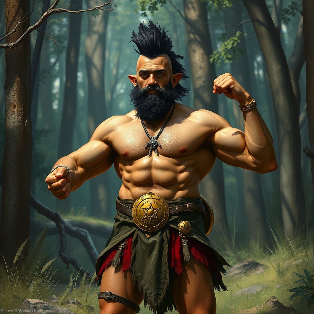 Fantasy Dwarf Warrior in a Forest Clearing