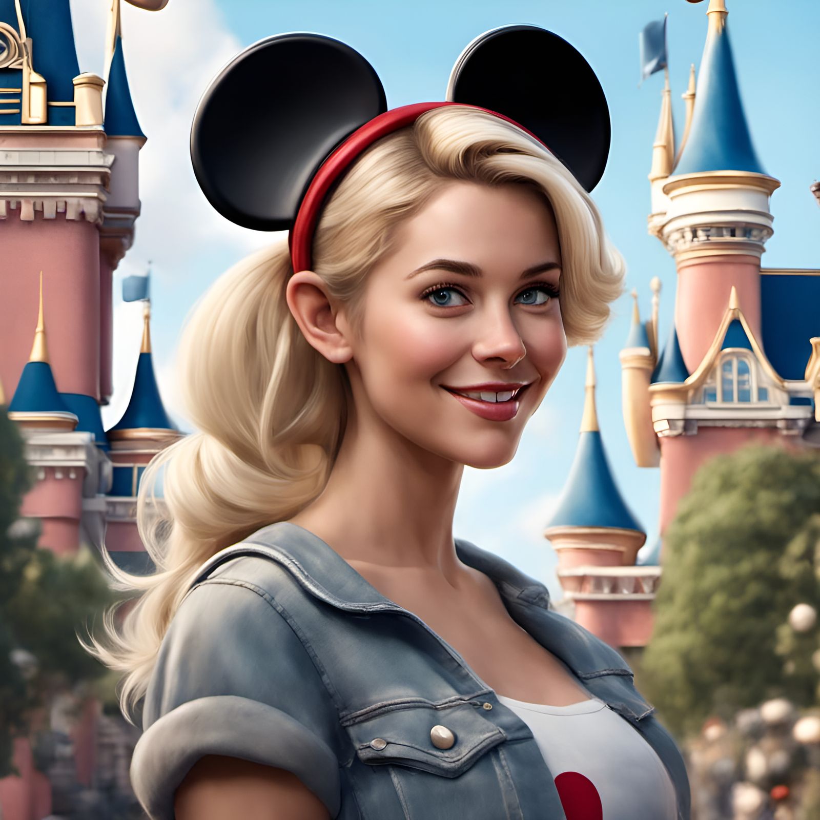 Blonde Woman with Mickey Ears at Disneyland