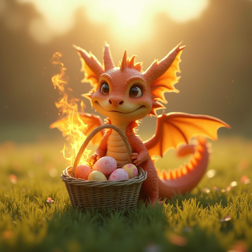 Fauvist-Style Dragon Surrounded by Flaming Easter Eggs in a ...