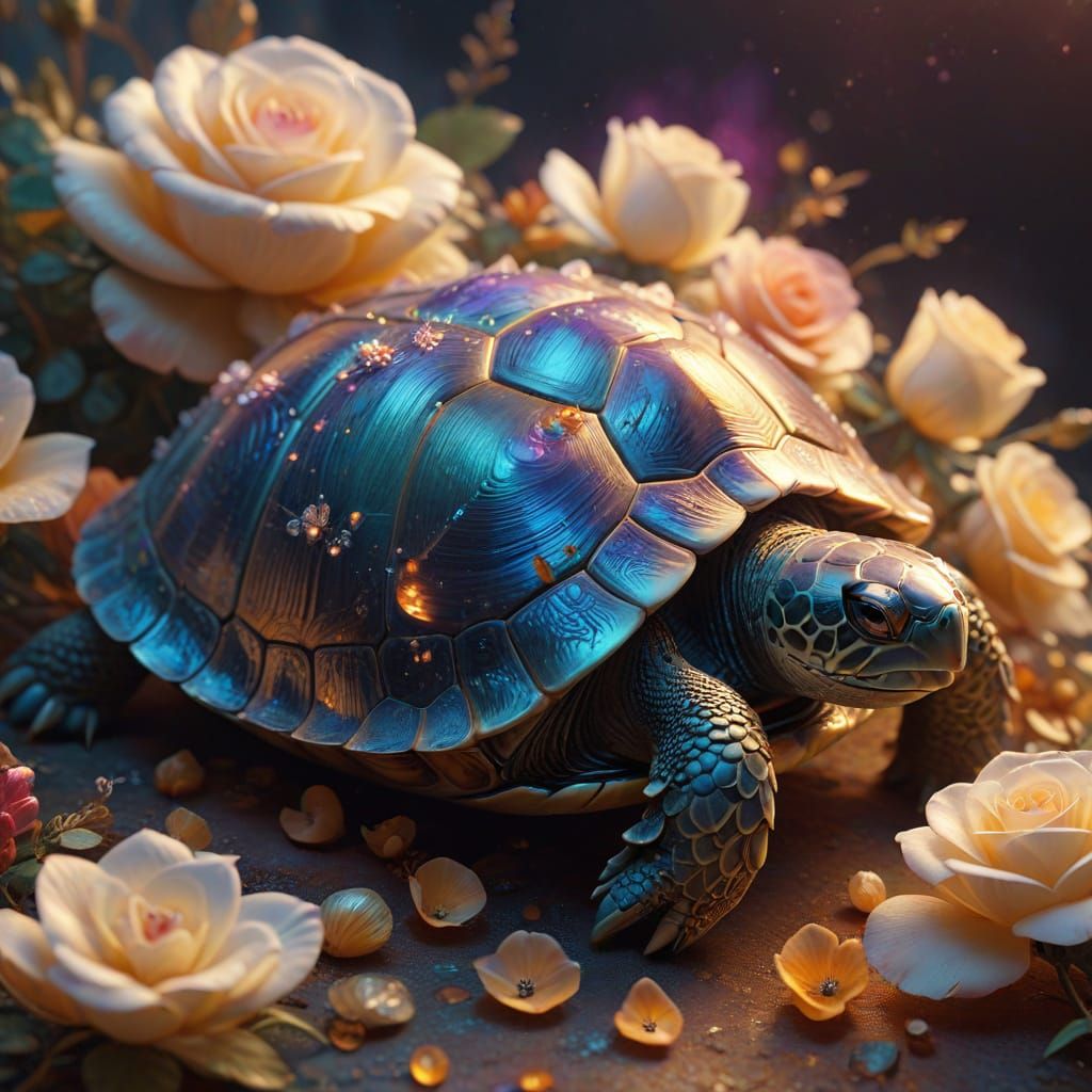 Alabaster Rose Turtle in Golden Light: Fantasy Art