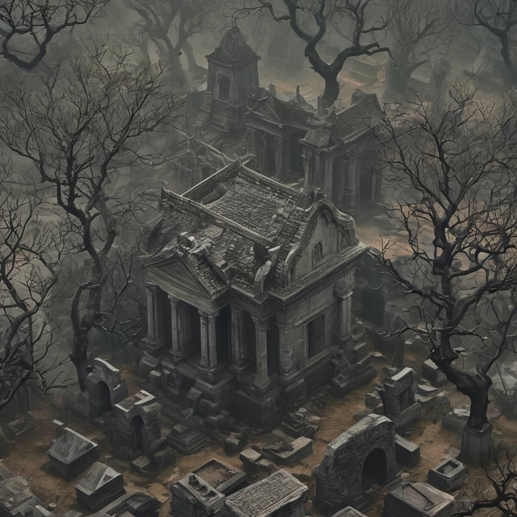 Eerie Aerial View of Ancient Cemetery Crypts