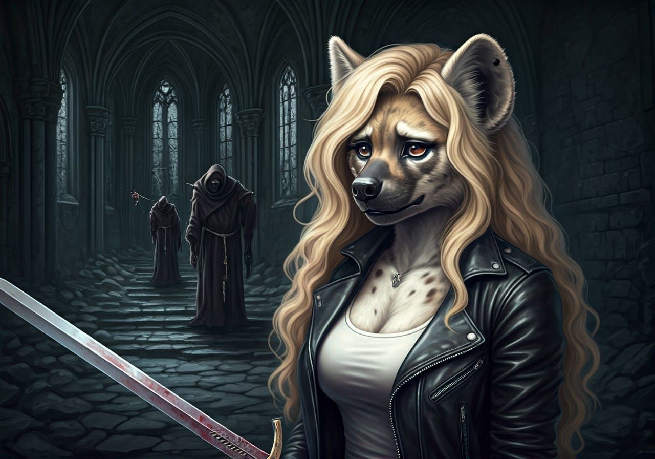 Sad She-Hyena Stands Amidst Dark, Eerie Monastery Ruins