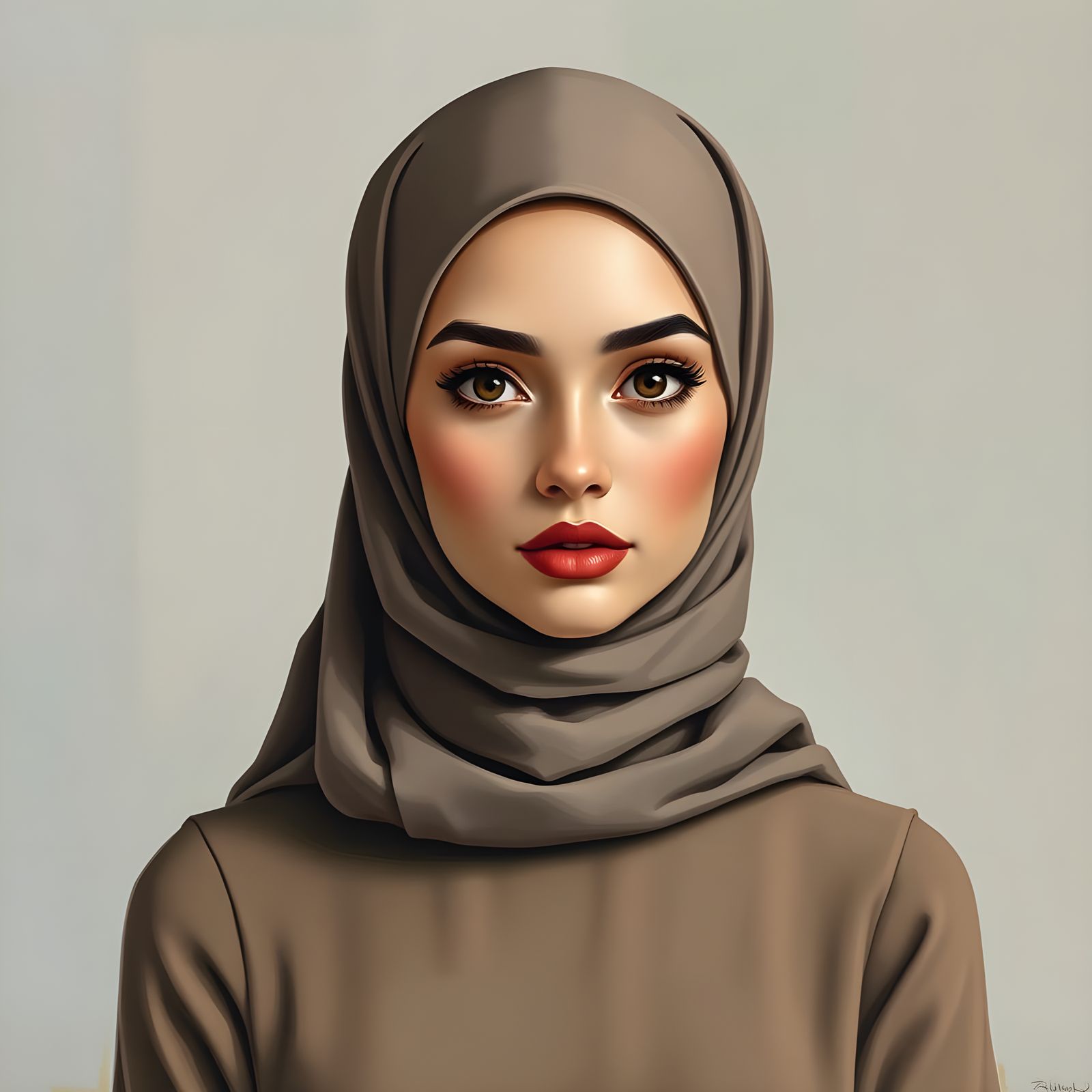 Minimalist Oil Painting of Woman in Hijab