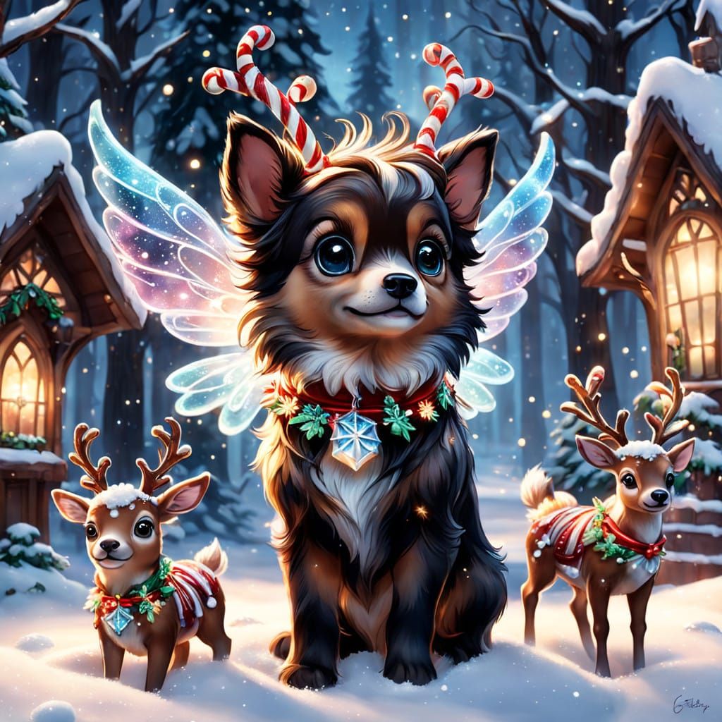 Surreal Christmas Wonderland with Glass Baby Fairy and Reind...