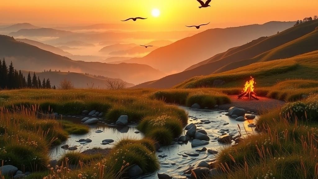 Serene Glade at Dawn, Enveloped in Morning Mist