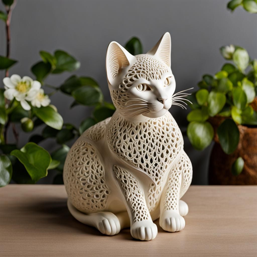 Reticulated Cat Sculpture: Intricate Feline Art