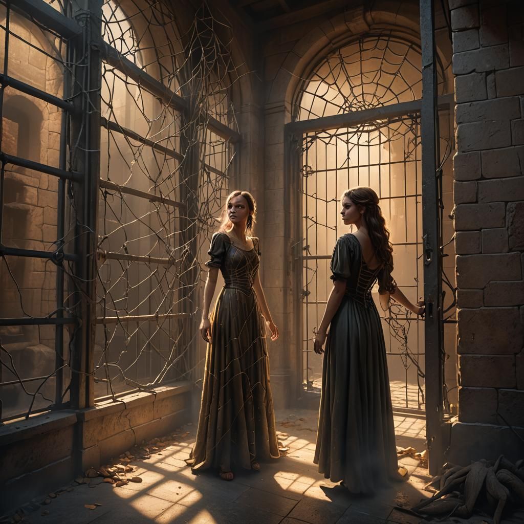Girl Trapped in Jail Cell, Fantasy Art