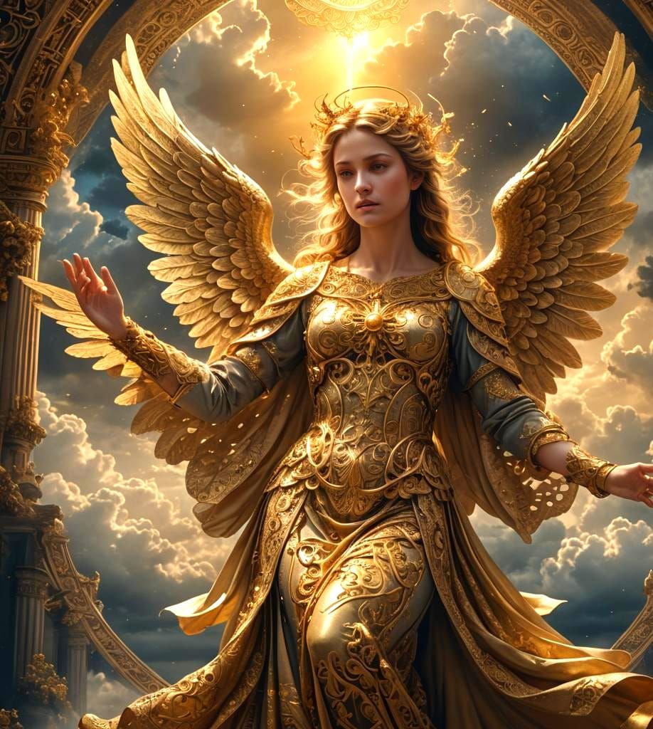 Gold Filigree Angel in Heaven: Digital Matte Painting