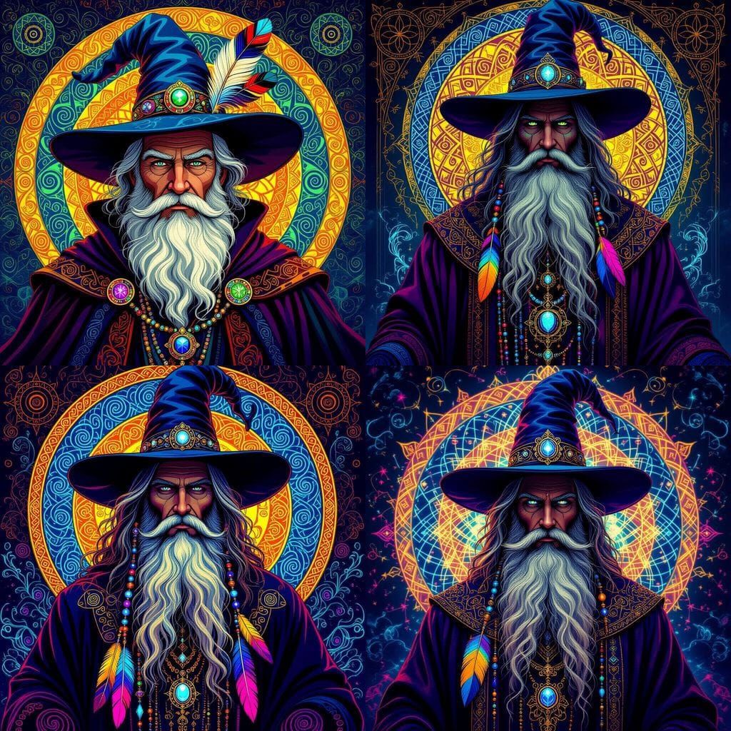 Psychedelic Wizard Portrait in Fantasy-Surreal Style