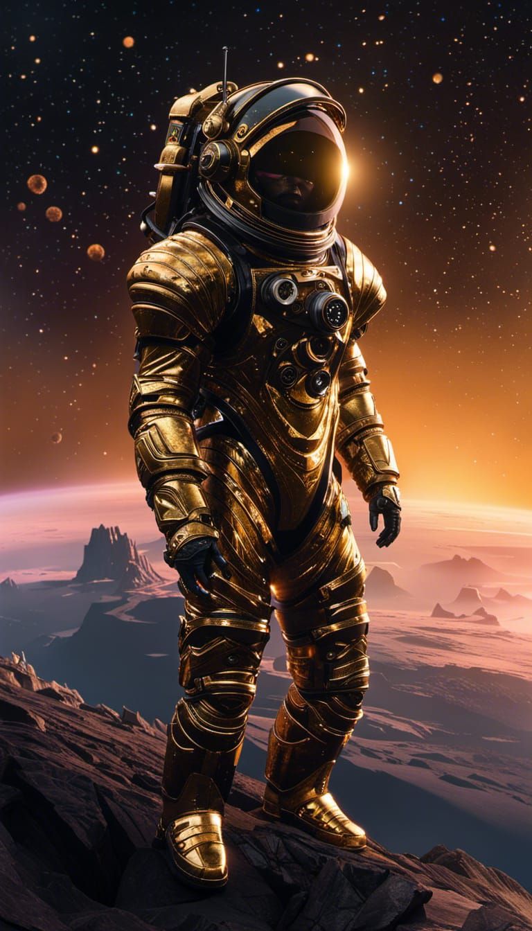 Cosmic Explorer with Obsidian Rose Spacesuit, 3D Render