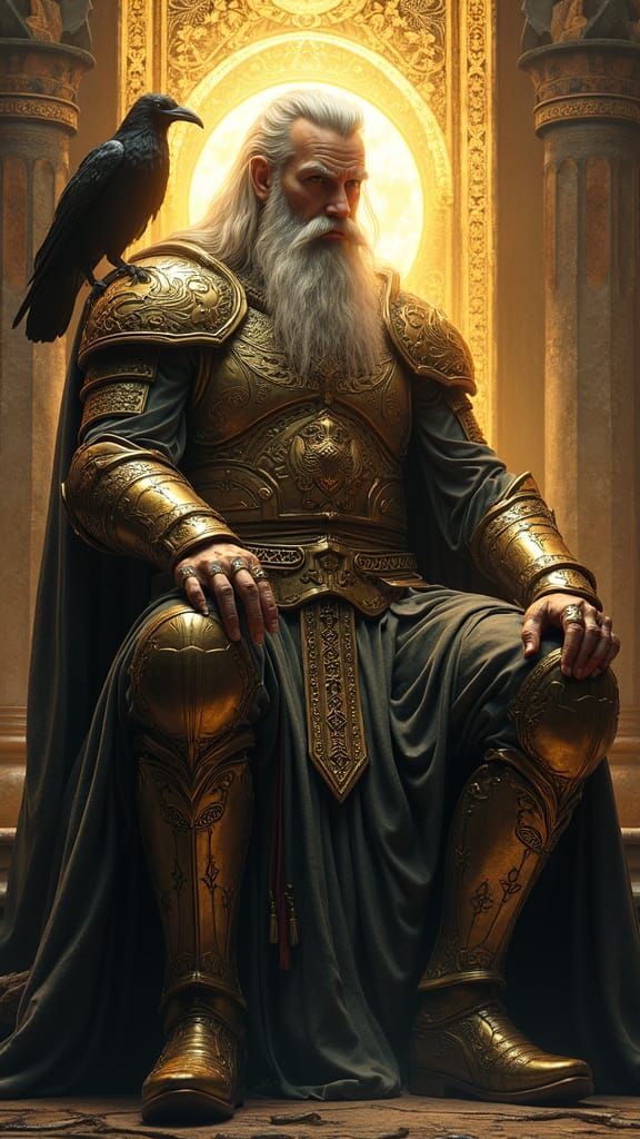 Odin, All-Father, in Golden Armor Surrounded by Ethereal Lig...