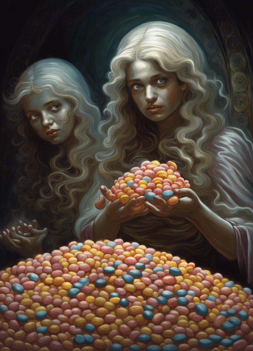 Horrific Candy Women in Dark Engraving Style