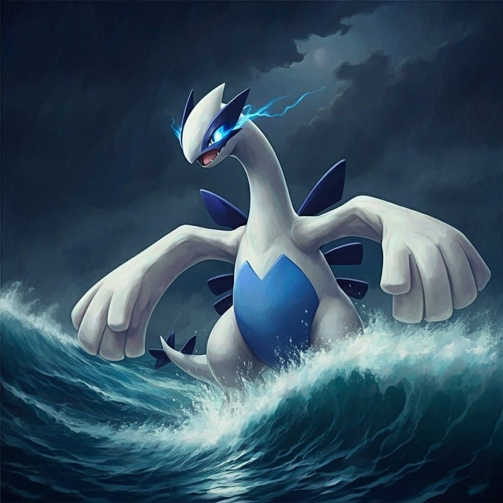 Lugia Emerges from Stormy Sea, Impressionistic Painting