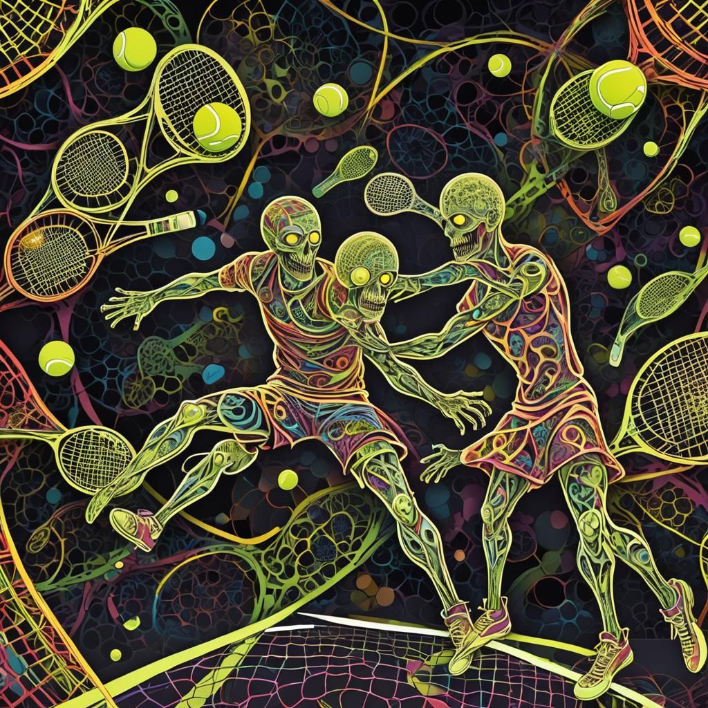 Zombies Play Tennis with Fractal Zentangle Details