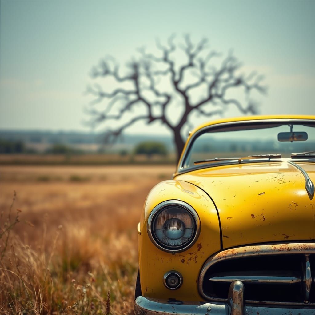 Vintage Yellow Car in Photorealistic Detail