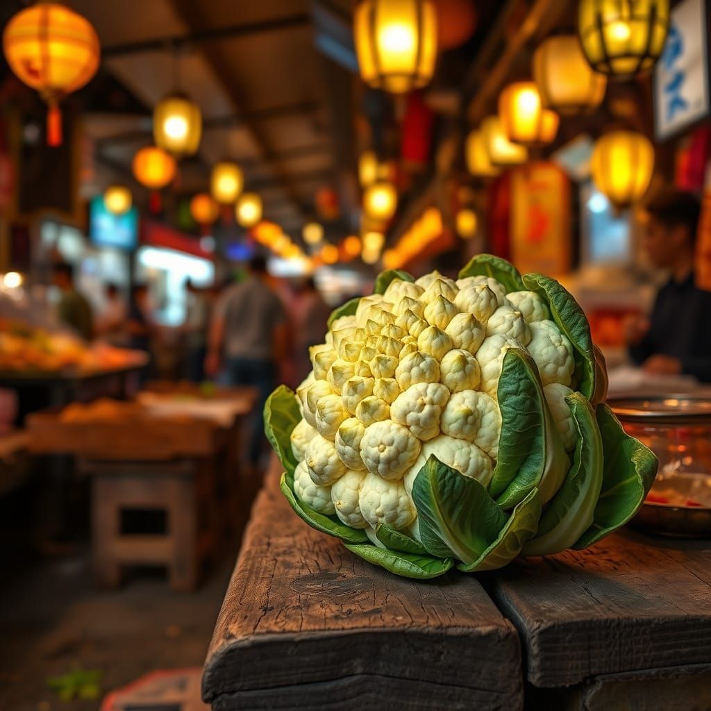 Close-up coliflower offered by a merchant on his stand in th...