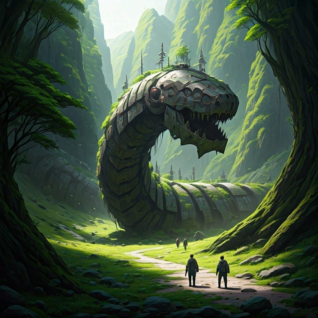 Gargantuan Mechanical Serpent Reclaimed by Nature in a Lush ...