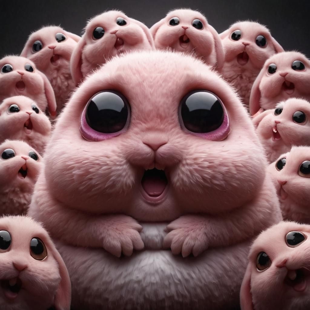 Surprised Pink Rabbit in 3D Panoramic View