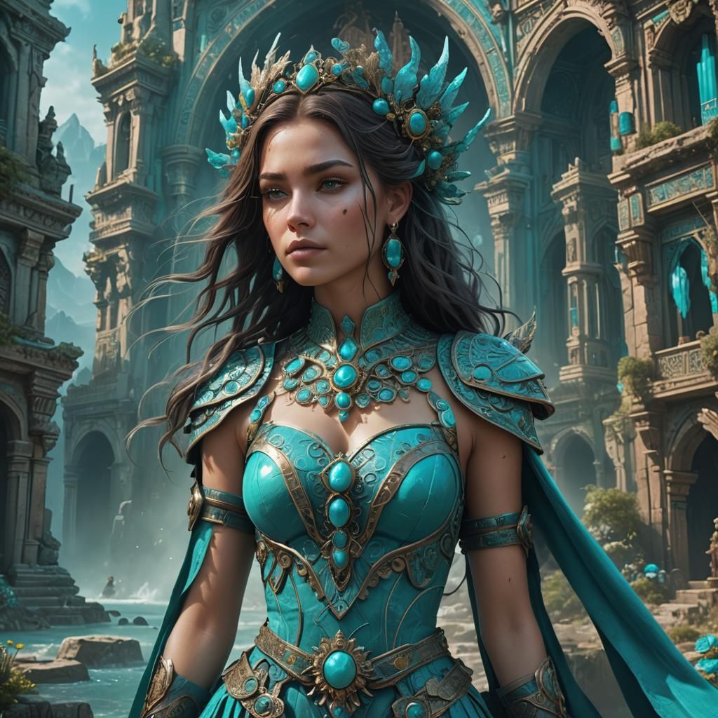 Turquoise Beauty: Detailed Fantasy Art