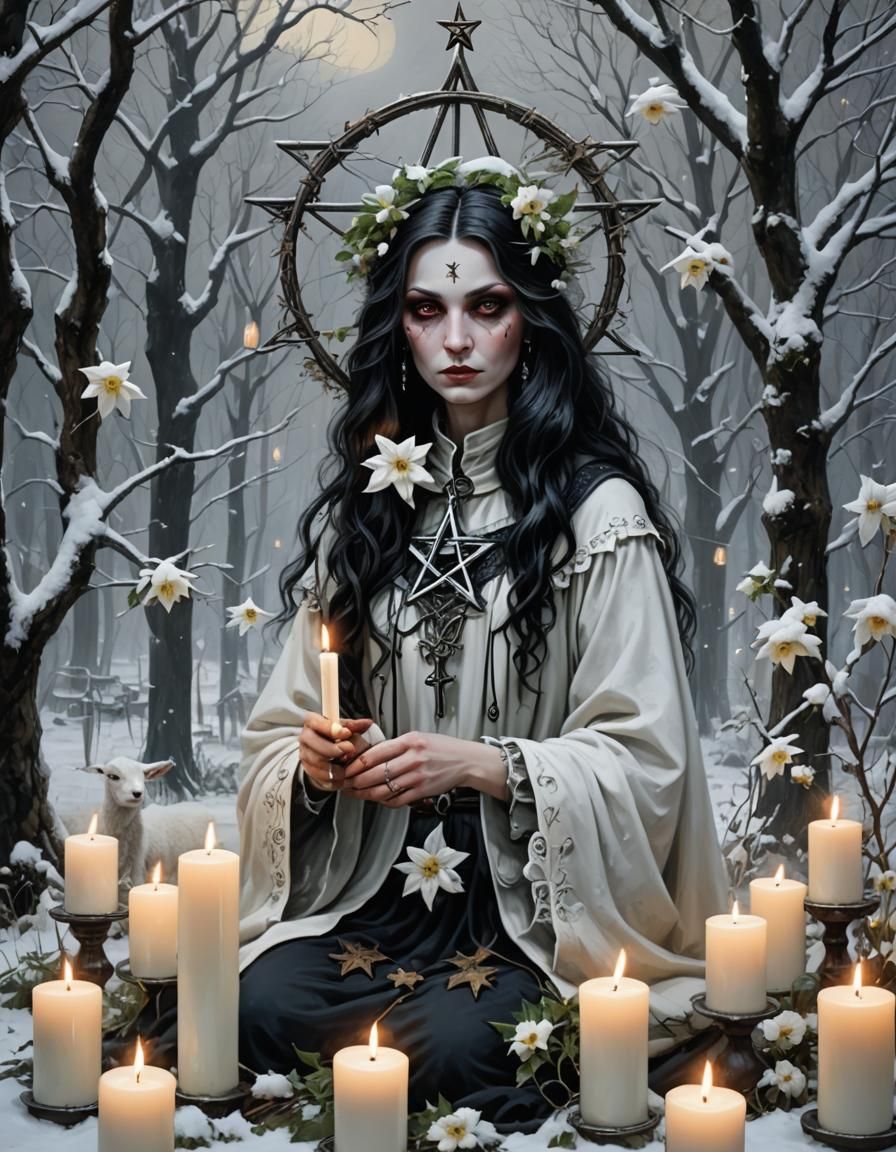 Winter Witch with Snowdrops and Lamb