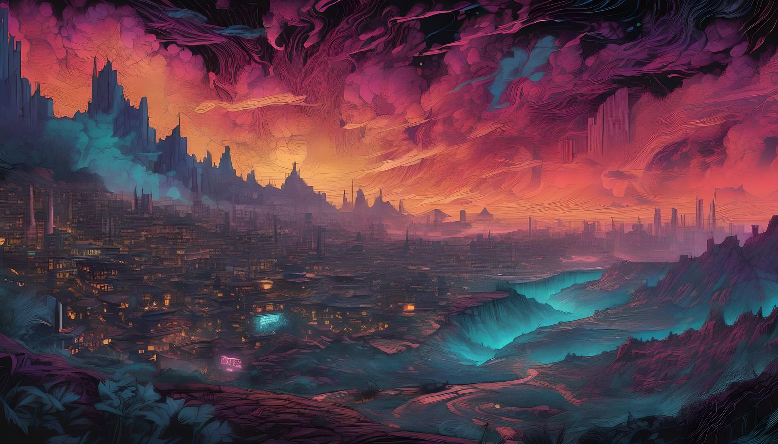 Fiery Wasteland in Comic Book Art Style