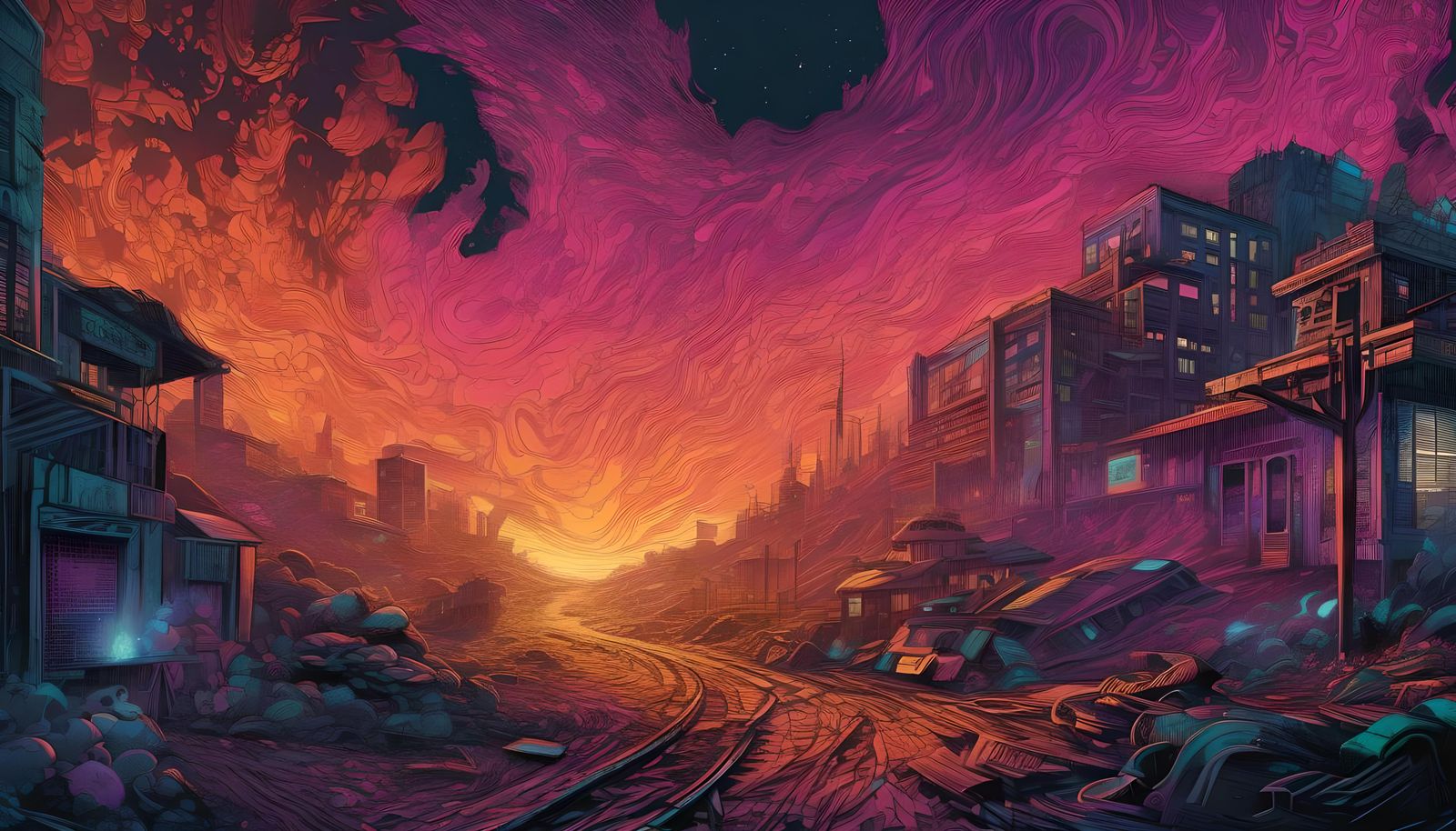 Fiery Wasteland in Cyberpunk Comic Book Art
