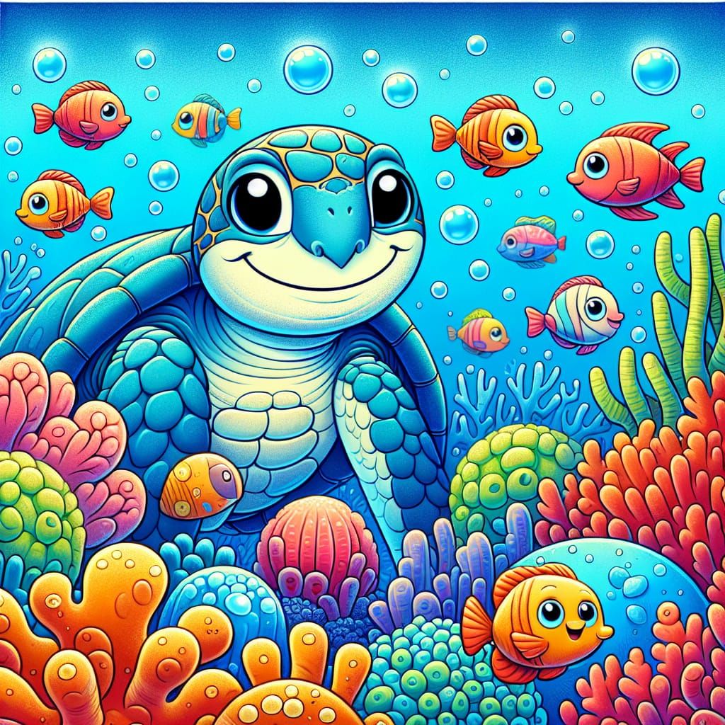 Ocean Wonders Coloring Book Cover with Sea Turtle and Fish