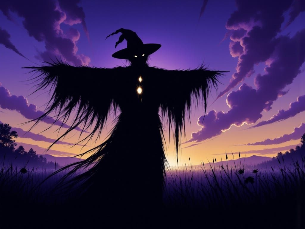 Eerie Scarecrow Silhouette in Twilight Field